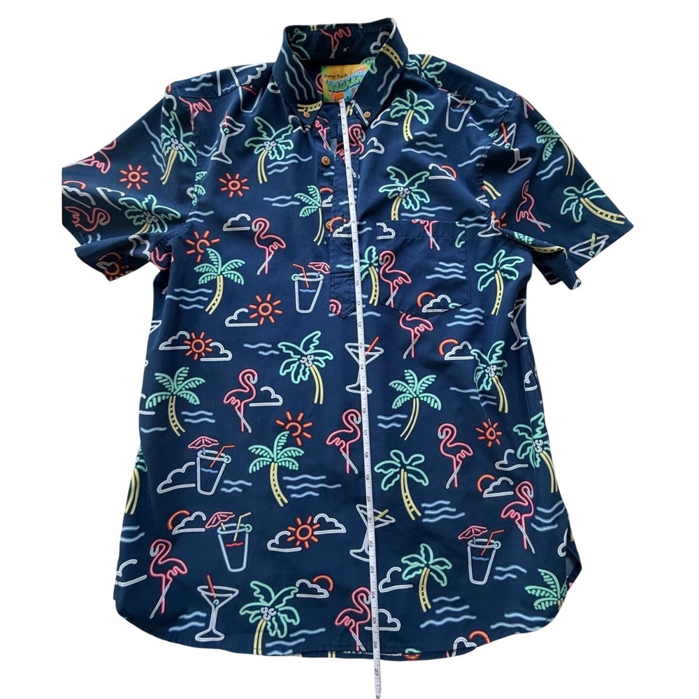 Greetings From The Weekend The Nutter Mens Neon Tropical Flamingo Popover Shirt - Picture 5 of 7